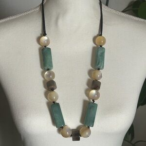 Vintage Genuine Green Jade & Quartz Crystal Chunky Beaded Necklace